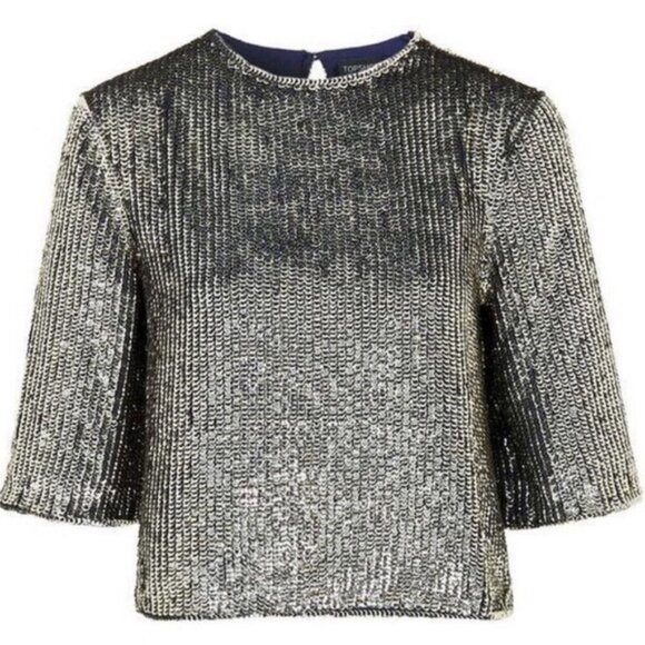 NWOT Topshop Gold Sequin Cropped Top 2 Date Night Party Event Club - Picture 1 of 10